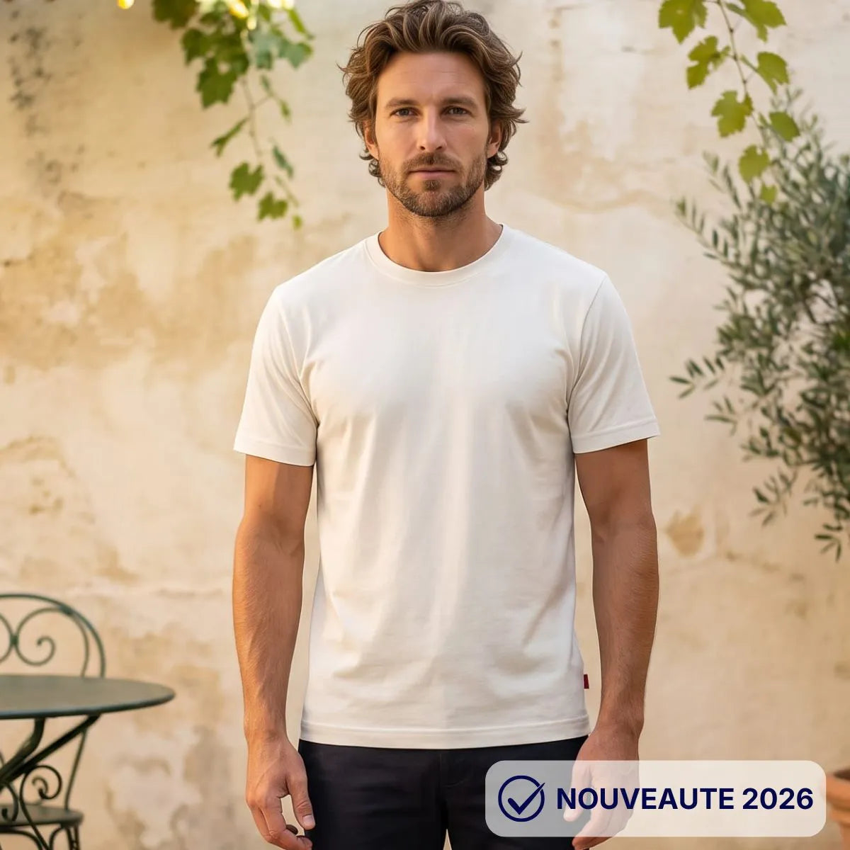 T-shirt homme interlock couleur écru 220 gramme en coton bio made in France
