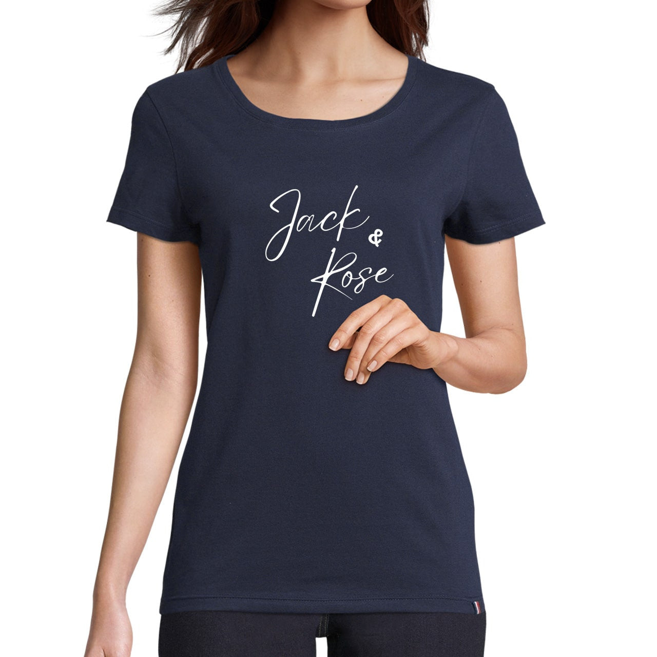 t- shirt femme coton bleu à col