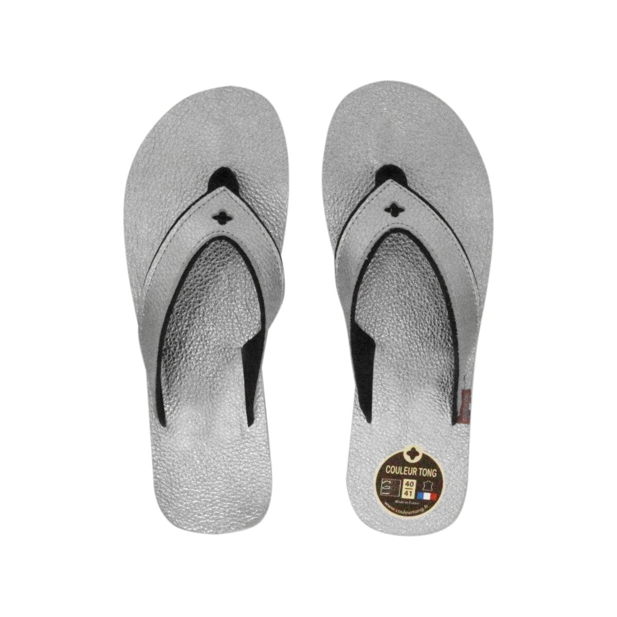 Tong en cuir argent