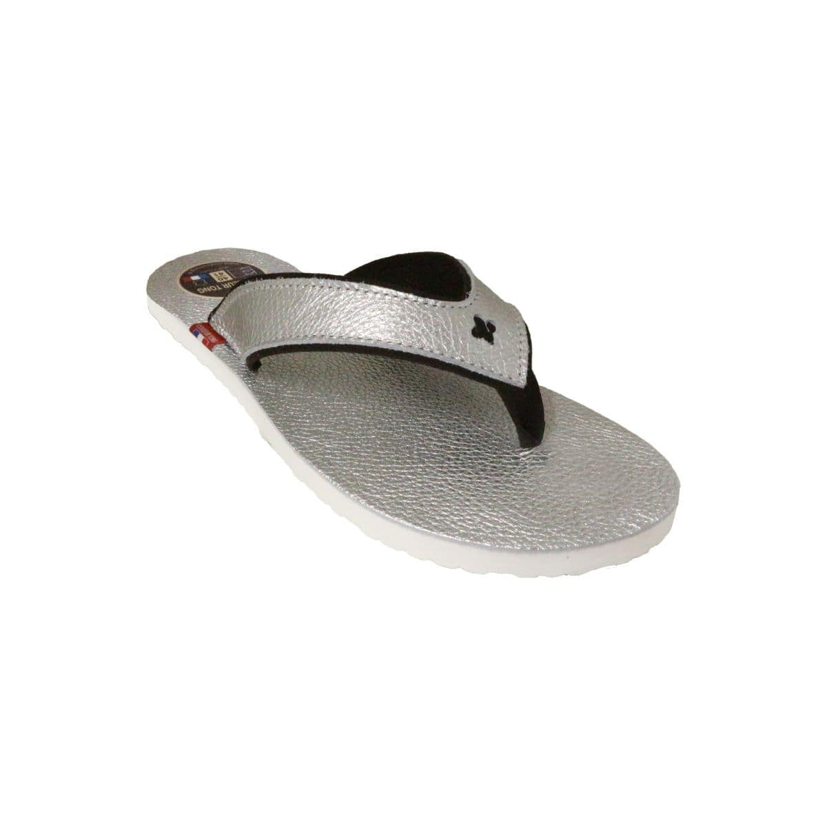 Tong en cuir argent