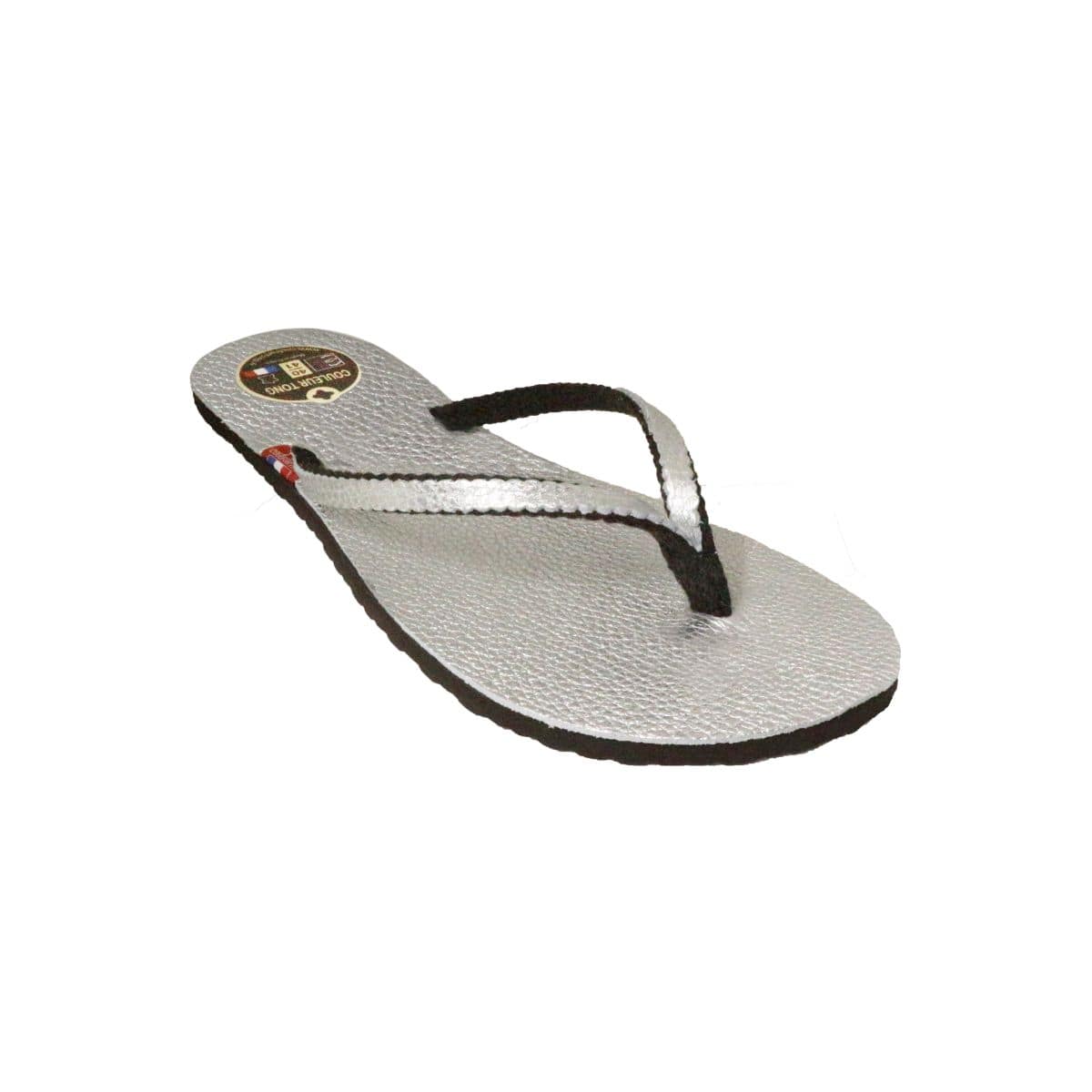 Tong argenté en cuir