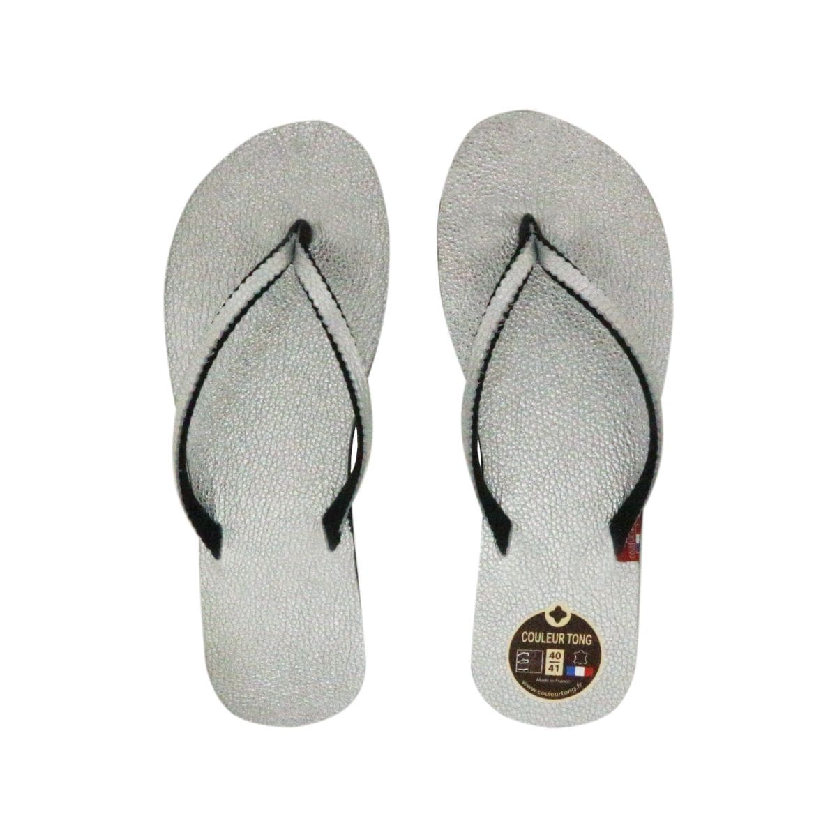 Tong argenté en cuir