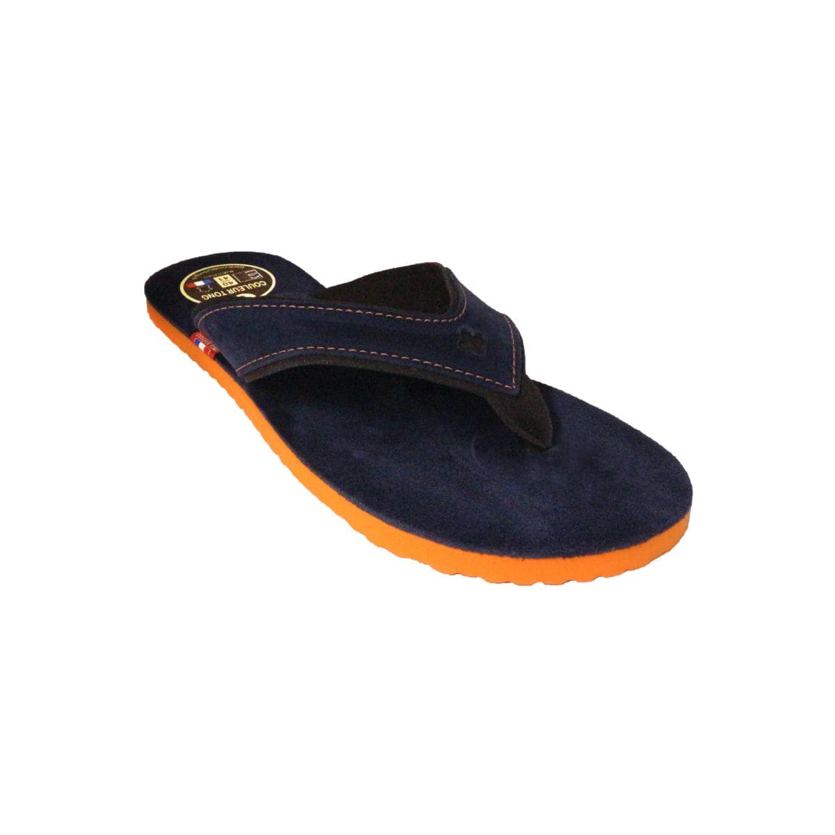 Tong en cuir bleu / orange