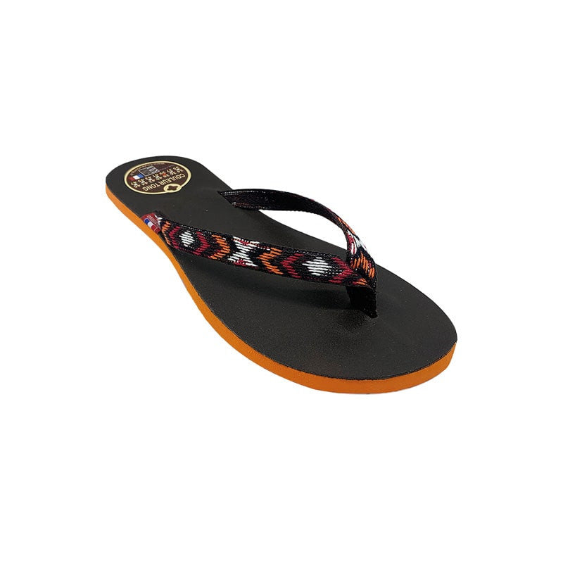 Tong en cuir chocolat orange
