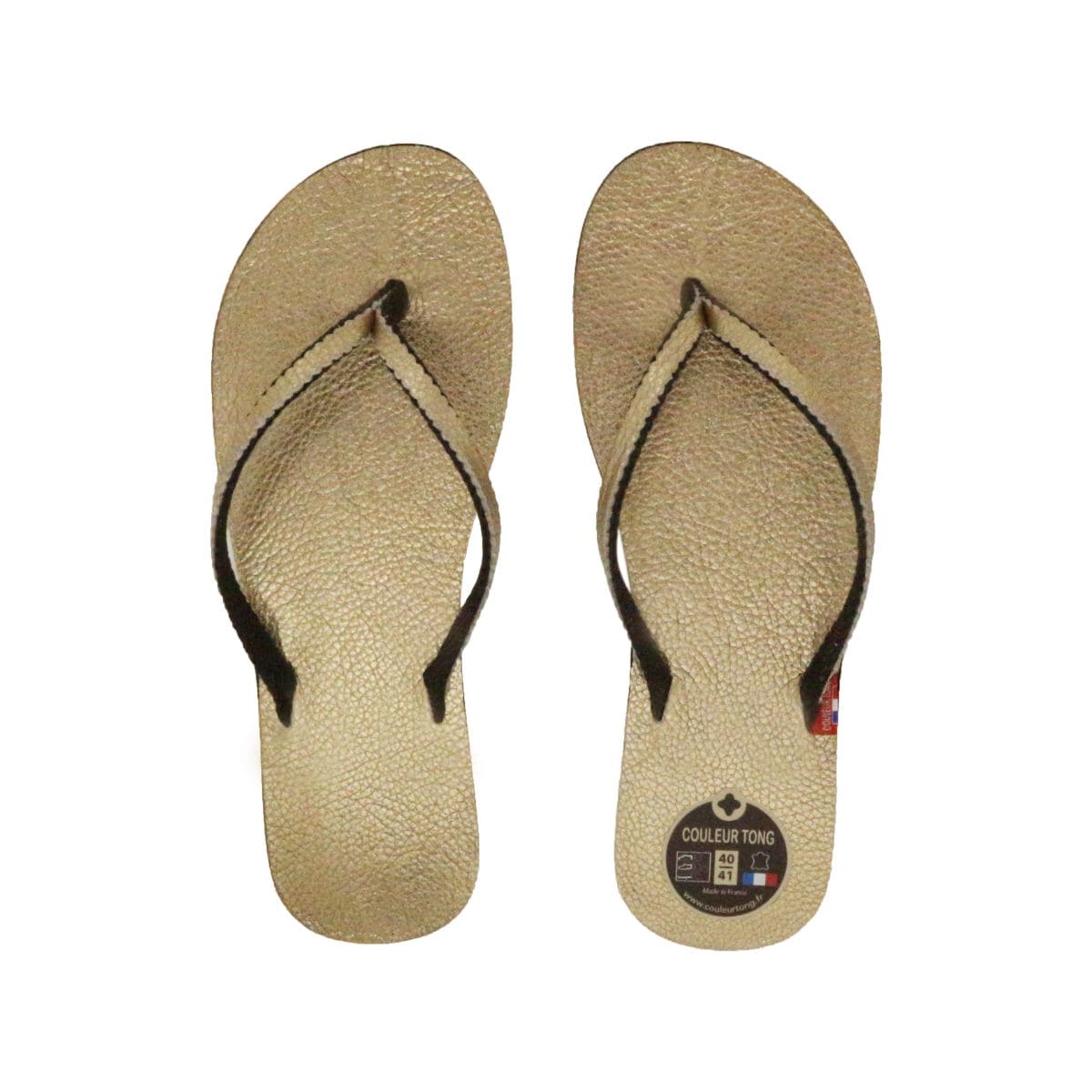 Tong en cuir femme dorée