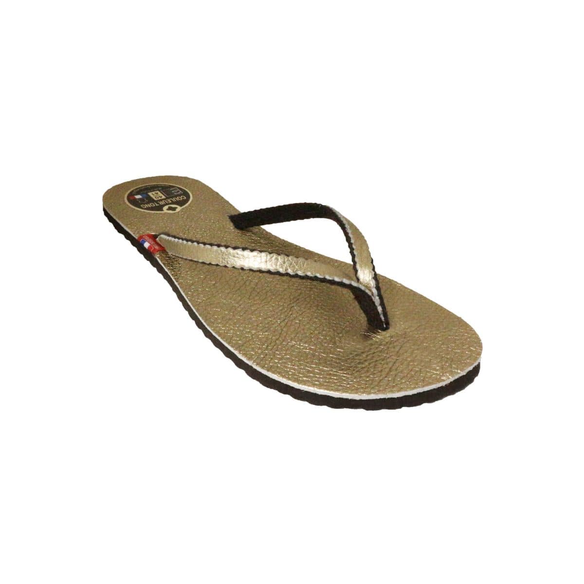 Tong en cuir femme dorée