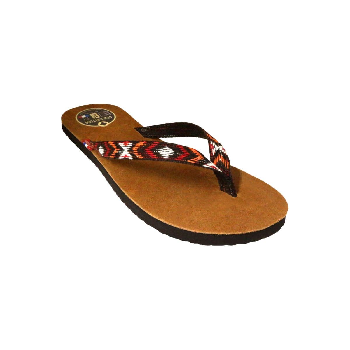 Tong en cuir Sable orange rouge