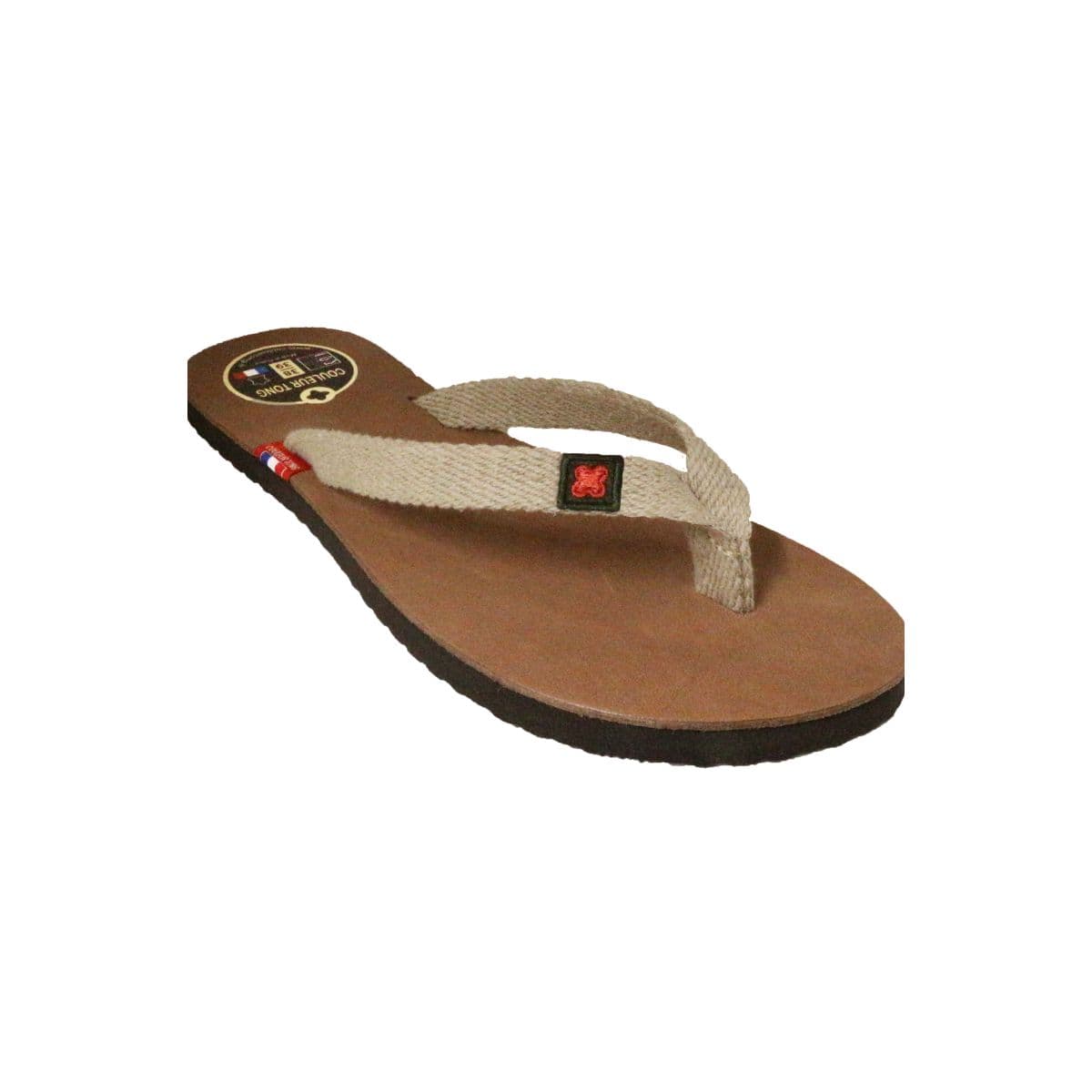 Tong en cuir végétal beige