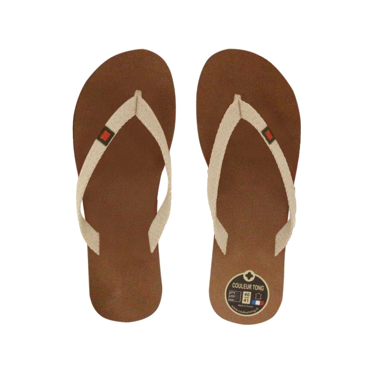 Tong en cuir végétal beige