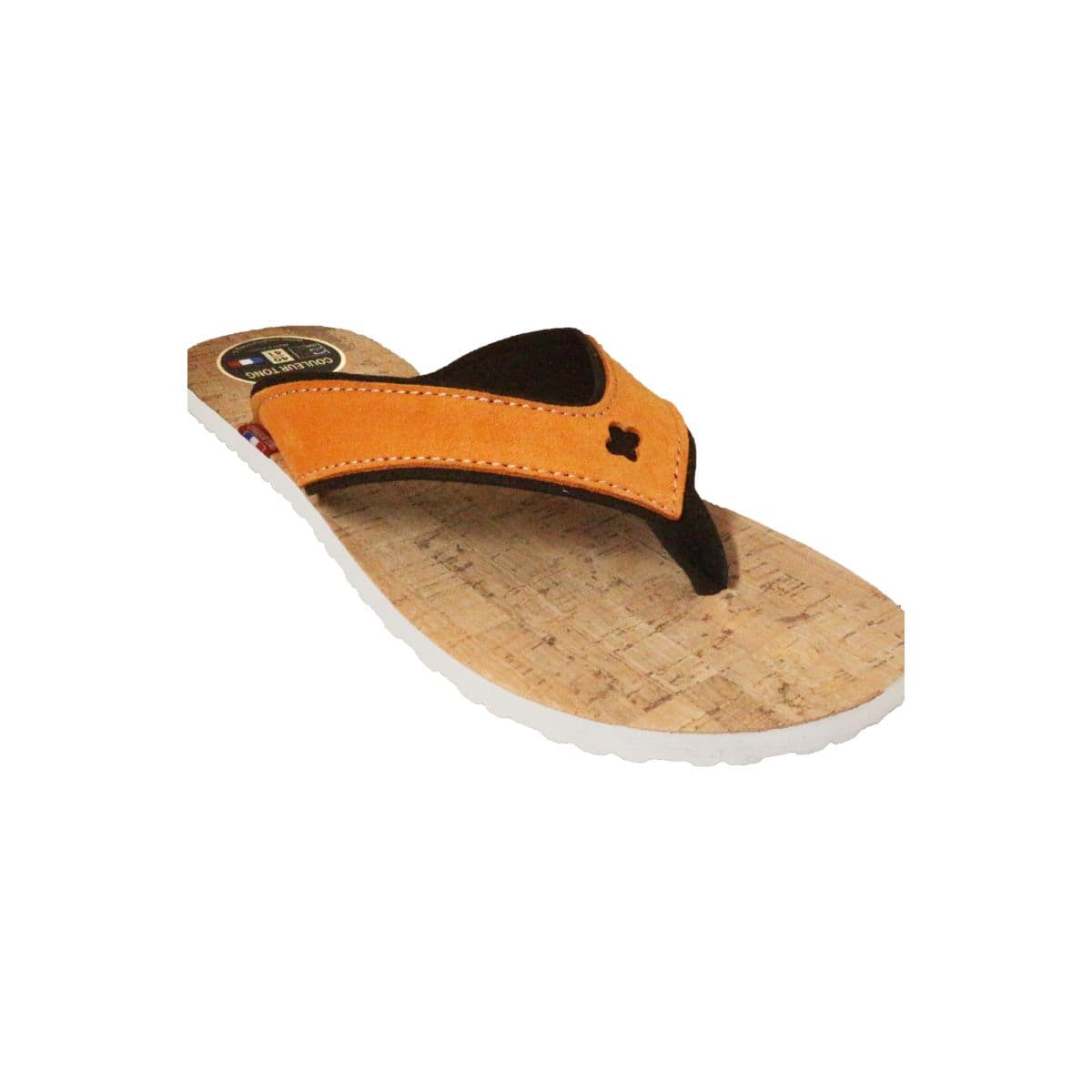 Tong liège orange en cuir