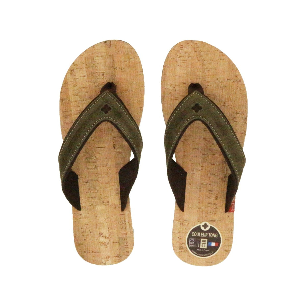 Tong en cuir vert